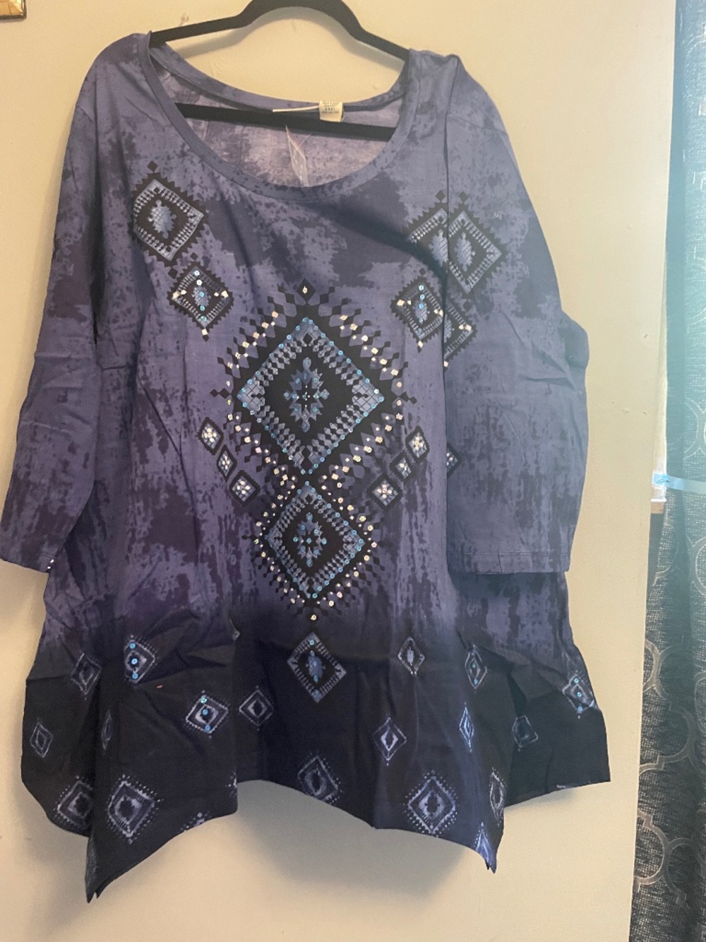 Women’s  XXXL purple and black tunic 100% cotton.